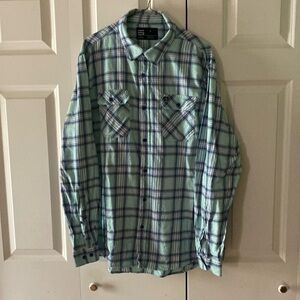 Three Sixty Six Men’s flannel XL button down shirt plaid mint green shirt fall